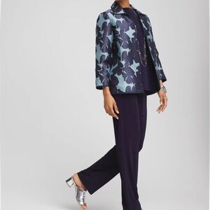 Chico's Travelers‎ Collection Jacquard Sequin Floral Jacket Blue XXL